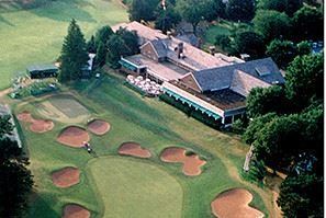 Overview of a golf course and clubhouse