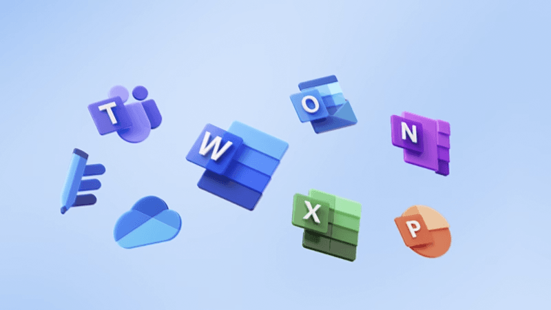 Office applications image on light blue background